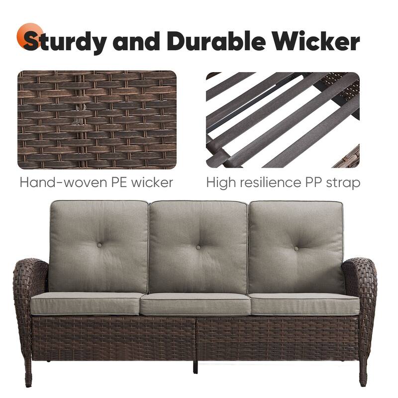 Pocassy Outdoor 7-Piece Sofa Swivel Chair Ottoman with Fire Table