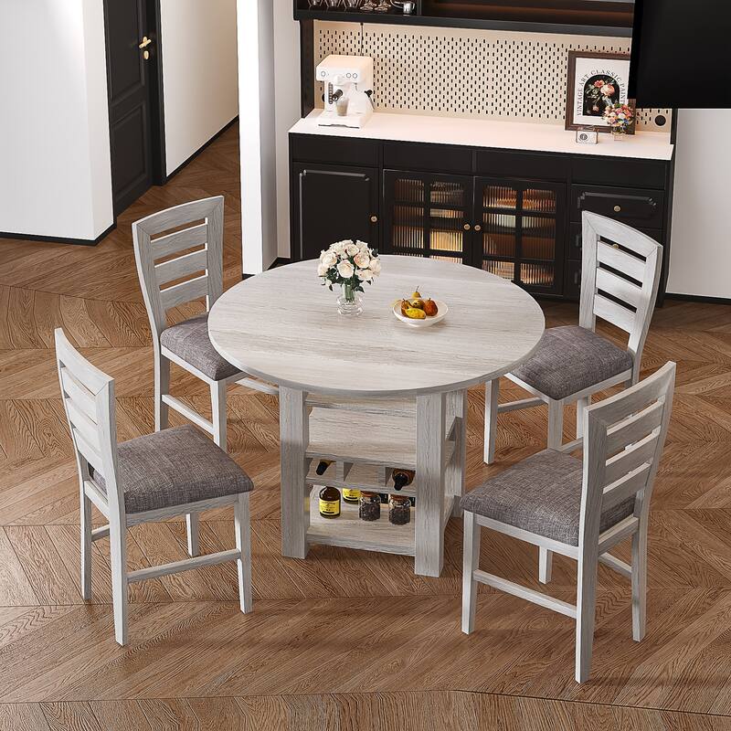 Javlergo Dining Table Set Drop Leaf Kitchen Table and Chairs Set Counter Height Kitchen Island Table Set with Storage
