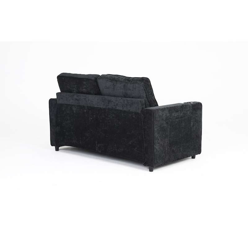 Sofa Bed with Pull-Out Straps, Velvet Sleeper Sofa with Side Storage Bags, Convertible Lounge Chaise Loveseat Daybed