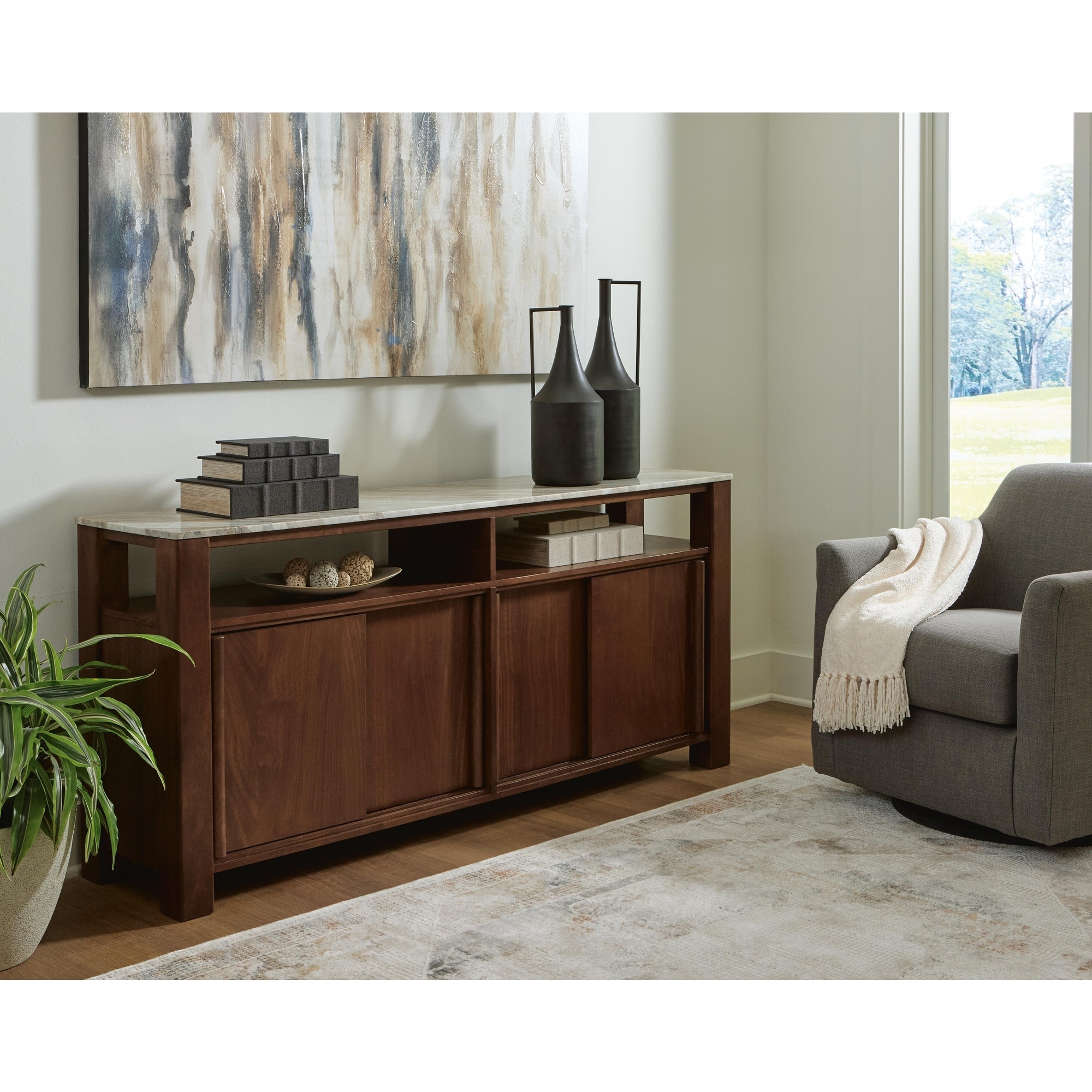 Signature Design by Ashley Tobinville Dark Brown/Gray Accent Cabinet - 67.5" W x 15.63" D x 30.25" H