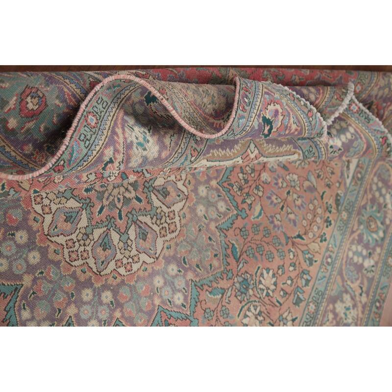 Hand Knotted Oriental 100% Wool Carpet Traditional Floral Pink Tabriz Area Rug - 9' 6'' X 6' 8''