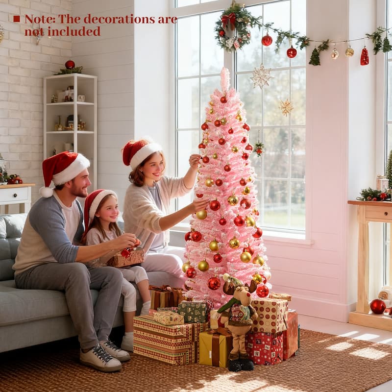Gymax 5/7/8/6 FT Artificial Pink Christmas Tree w/ 328/635/1000/460