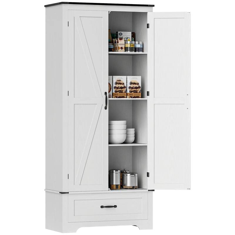 72" Farmhouse Kitchen Pantry Cabinet with Adjustable Shelves