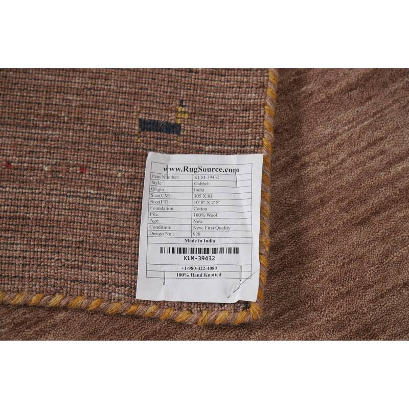 Tribal Gabbeh Indian Runner Rug Handmade Brown Oriental Wool Carpet - 2'8" x 10'0"