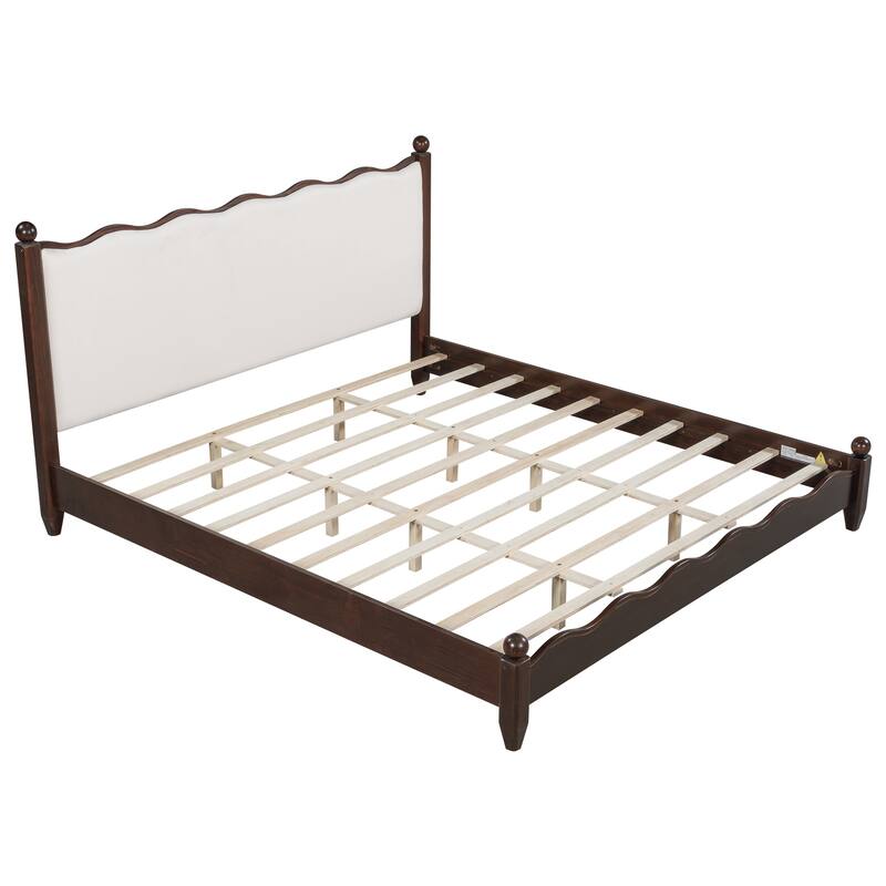 Wood Platform Bed with Upholstered Headboard by Harper&Bright Designs