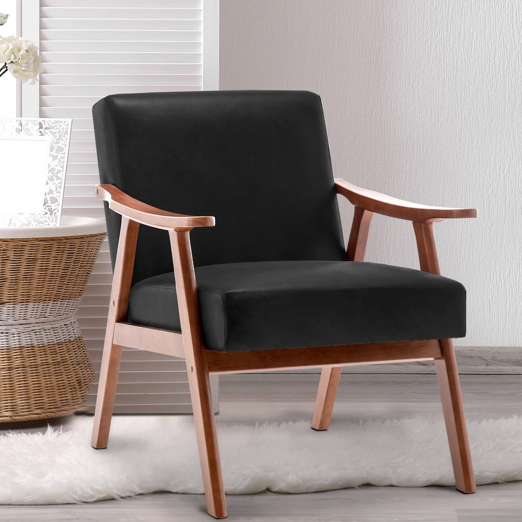Black PU 26" Accent Chair with Solid Wood Frame
