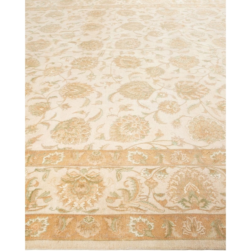 Overton Hand Knotted Wool Vintage Inspired Traditional Mogul Ivory Area Rug - 9' 3" x 12' 10"