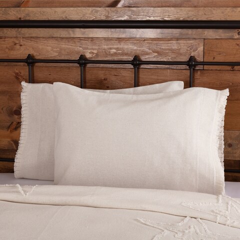 Burlap Antique White Standard Pillow Case Fringed Ruffle Set of 2
