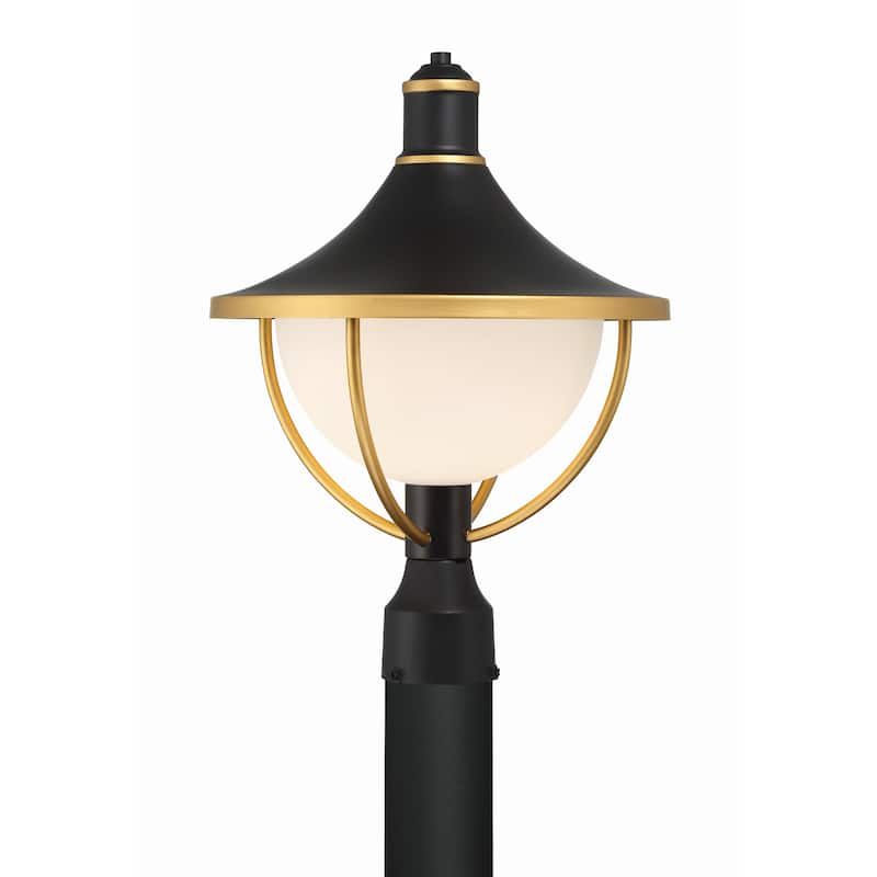 Atlas 1 Light Matte Black and Textured Gold Outdoor Post - 13.5"W x 18.5"H x 13.5"D