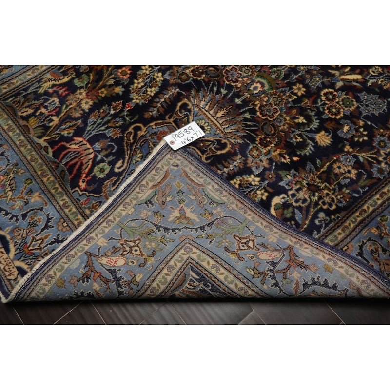 Kaszan Traditional Pictorial 200 KPSI 4'6''x7'1'' Hand Knotted Wool Navy Rug - 4' 6'' x 7' 1''