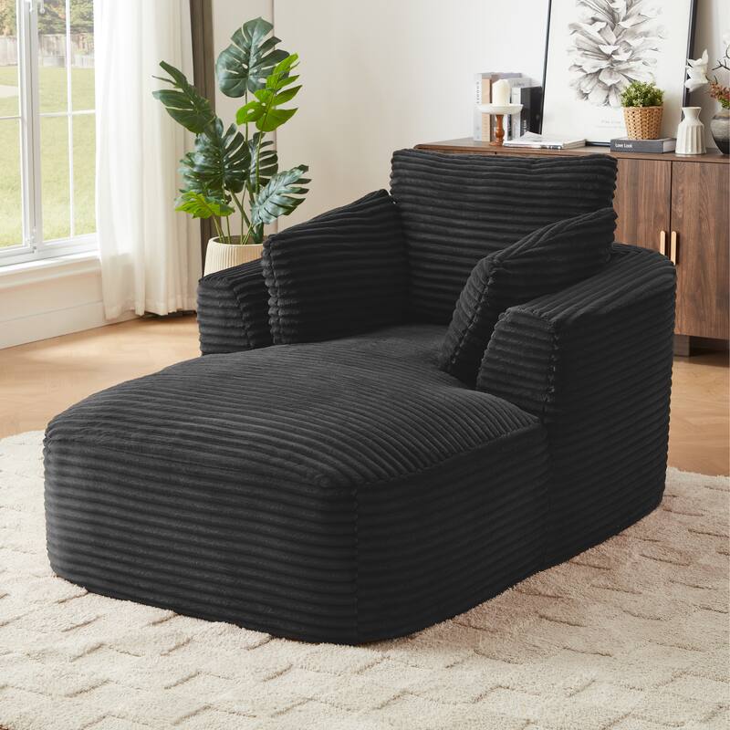 Oversized Corduroy Chaise Lounge Chair, Black, No Assembly Required