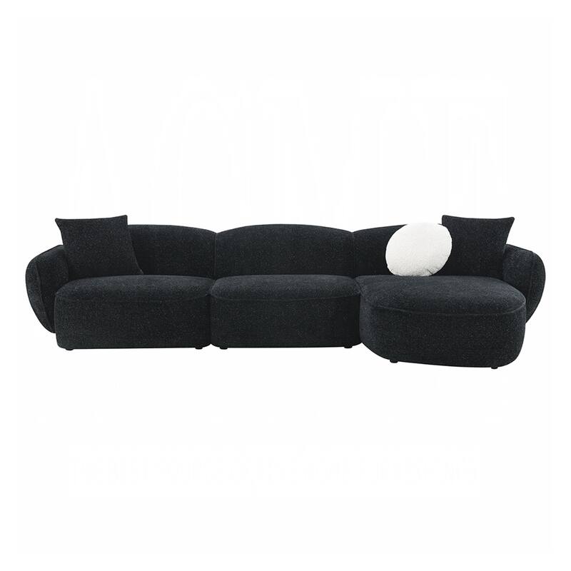 Chenille Upholstered L-Shape Sectional Sofa with 3 Pillows in Black - Black - Right Facing