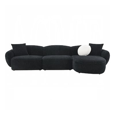 Chenille Upholstered L-Shape Sectional Sofa with 3 Pillows in Black