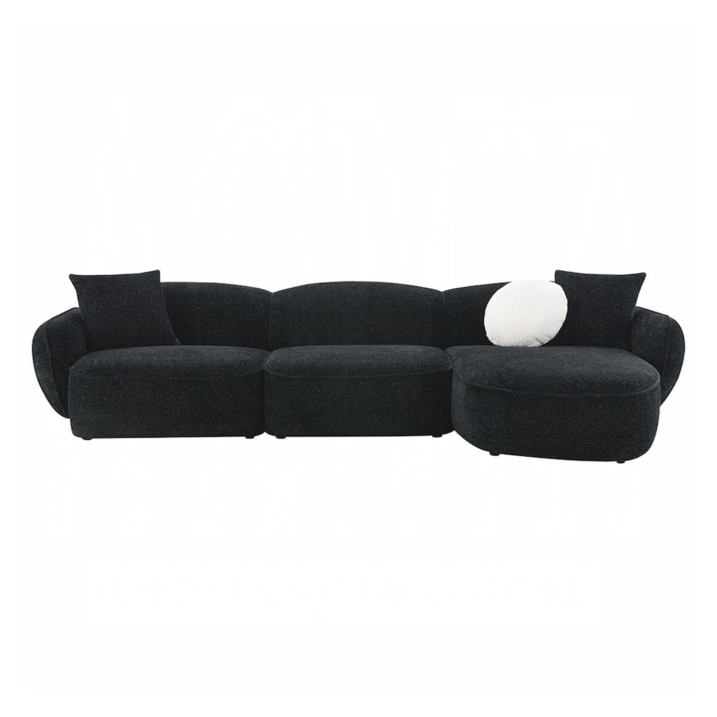 Chenille Upholstered L-Shape Sectional Sofa with 3 Pillows in Black