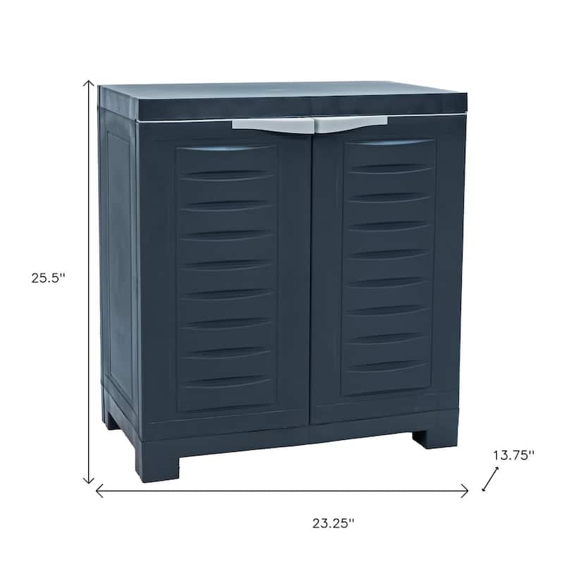 HomeRoots 26" Dark Gray Heavy Duty Plastic Two Door Utility Cabinet - 23.25 in. x 25.50 in. x 13.75 in.