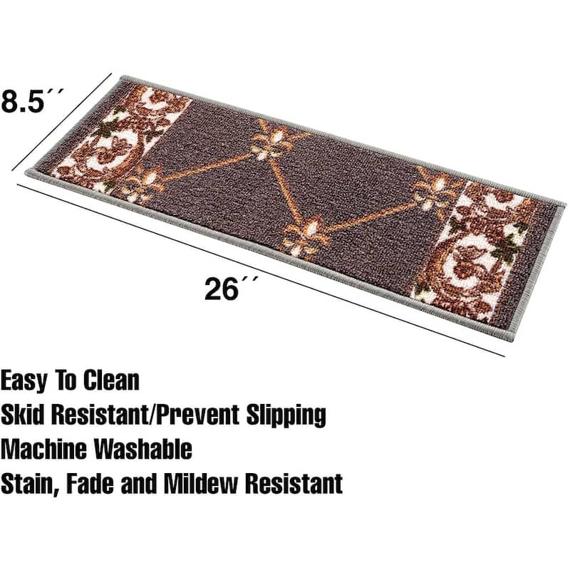 Stair Treads Fleur De Lis Floral Design Non Slip Backing, 8.5''X26''