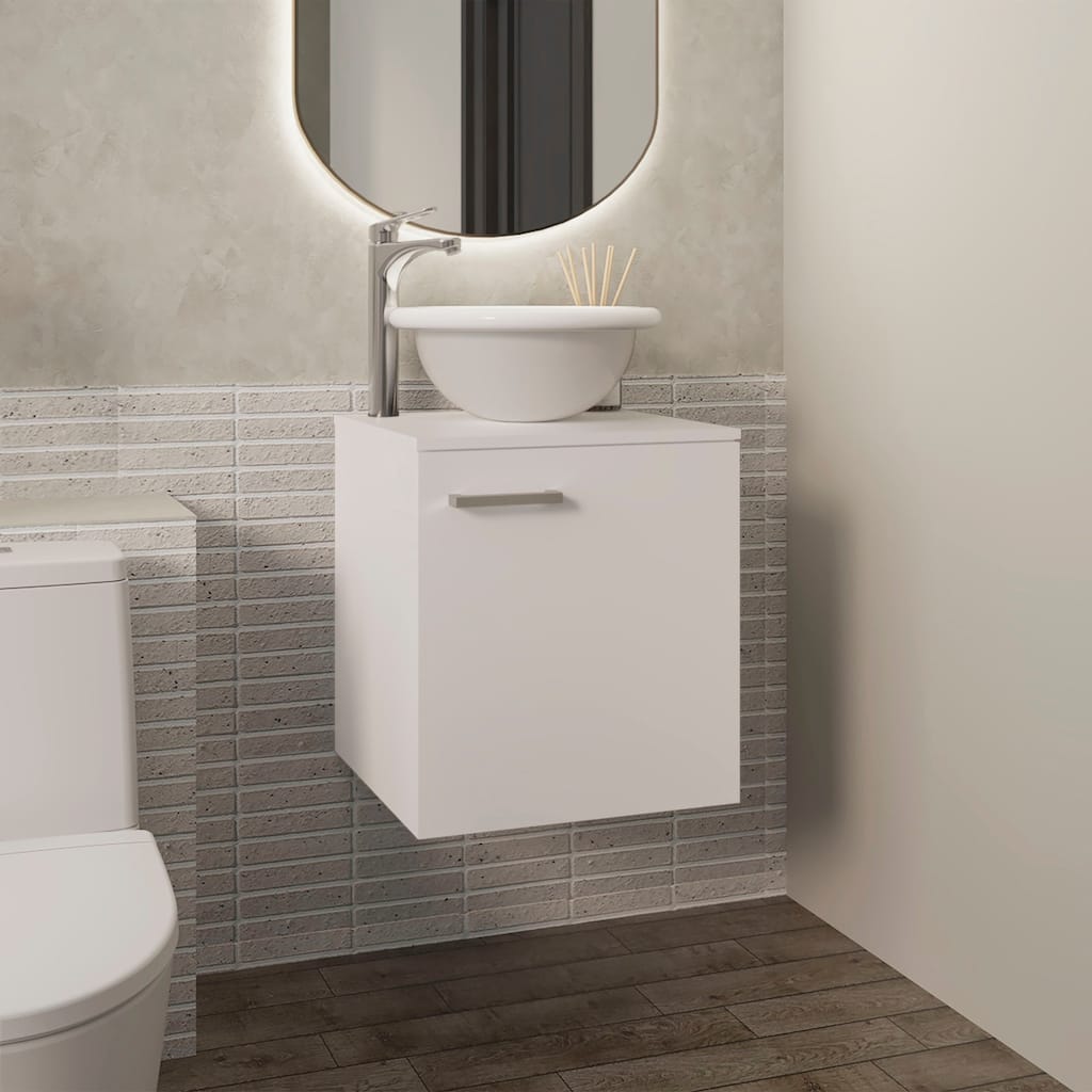 Floating,Wide One-Door Cabinet Vanity,With Wessel Sink And One Shelf, Bathroom Storage,White