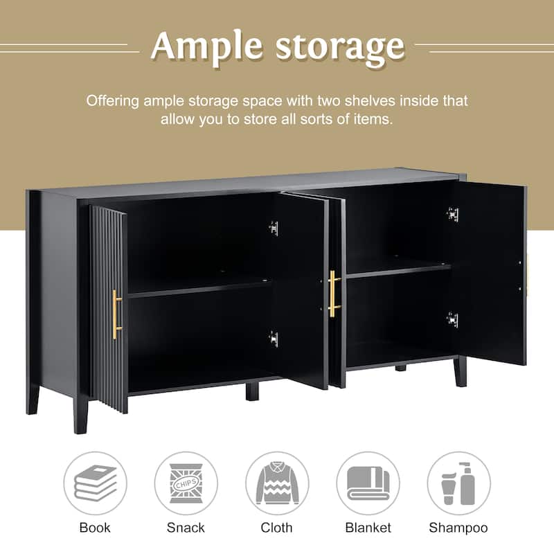 Modern 4-Door Storage Cabinet with Two Shelves and Metal Handles for Hallway, Entryway, Living Room