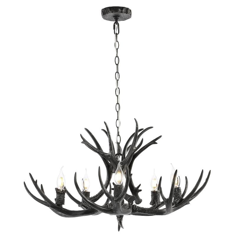 Apollo Adjustable Resin Antler 5-Light LED Chandelier, by JONATHAN Y - 30"