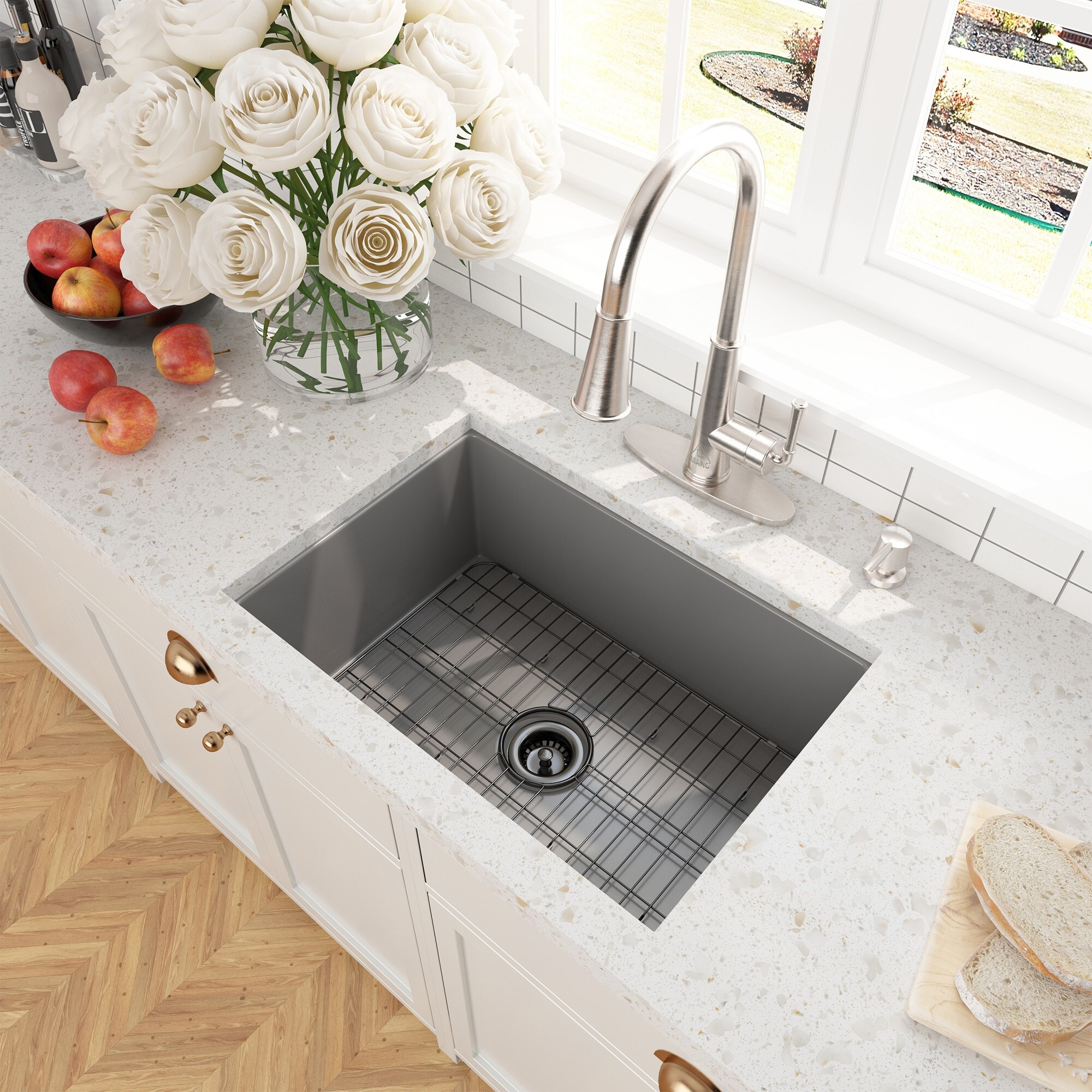 最新情報 Glossy 27-in White Kitchen Fireclay Bowl Single Undermount テープ・マスキングテープ