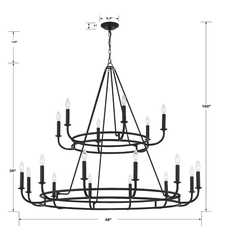 Bailey 18 Light Matte Black Chandelier - 48"W x 39"H