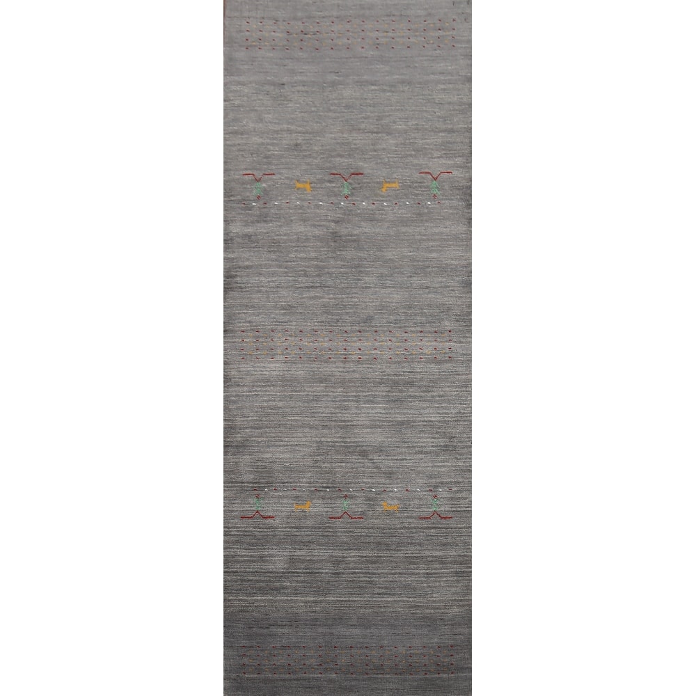 Gray Gabbeh Runner Rug Hand-Knotted Wool Carpet - 2'8"x 9'6"