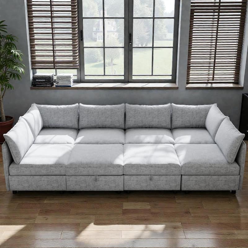 Modular Sectional Sofa with Storage, 8-Seat Convertible Sleeper Sofa Set, Chenille Flexible Modular Combination