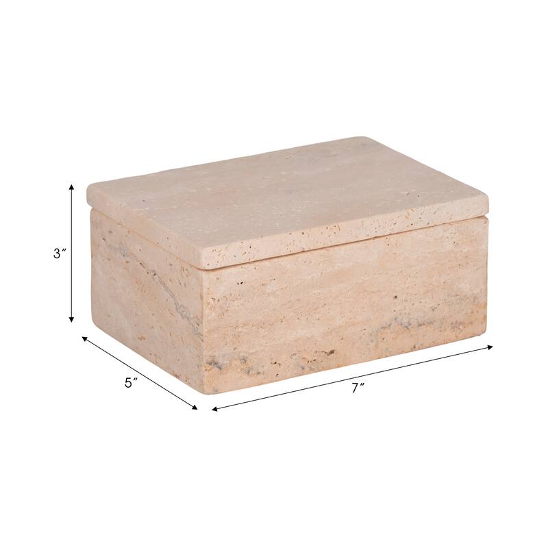Travertine Decorative Box with Lid - Tan