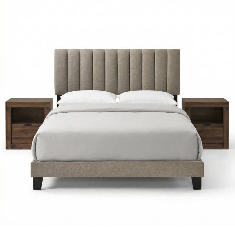 Furniture of America Merro Modern 3-Piece Solid Wood Bedroom Set with 2 Nightstands