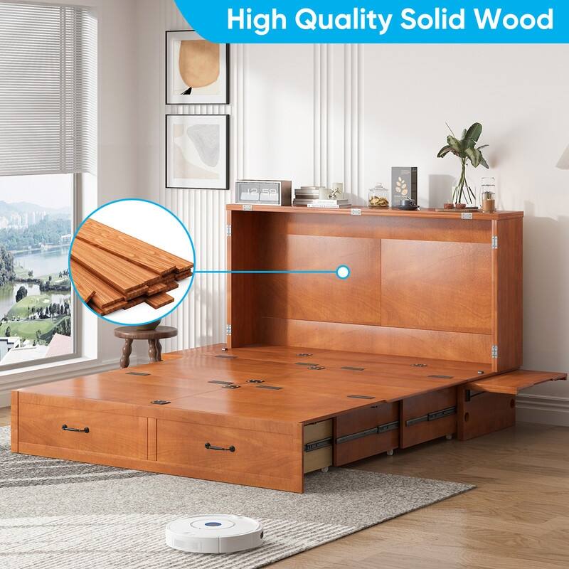 Mixoy Queen Murphy Bed Chest with Charging Station and Storage Drawer,No Mattress