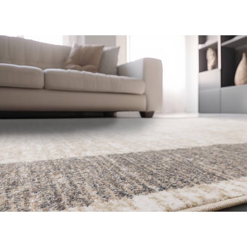 Covington Beige Taupe White Distressed Simple Border Area Rug