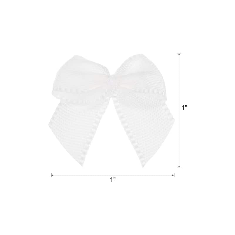 Mini Ribbon Bow 1" Mini Fabric Satin Ribbon Flower Bows - White - 80Pcs