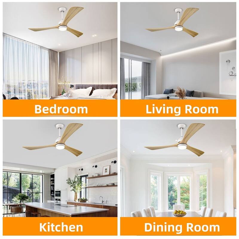52 inch Smart Ceiling Fan Light with Remote Control with 3 Wood Blades,Flush Mount,Dimmable LED