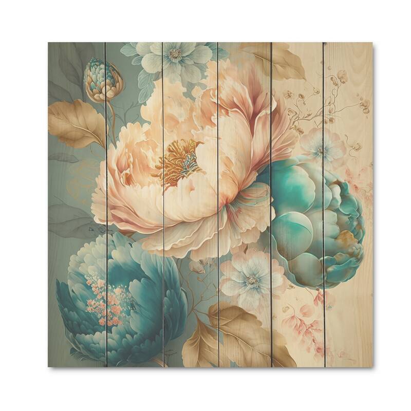 Designart 'Multi-Color Blooming Flowers V' Floral Wood Wall Art - Natural Pine Wood