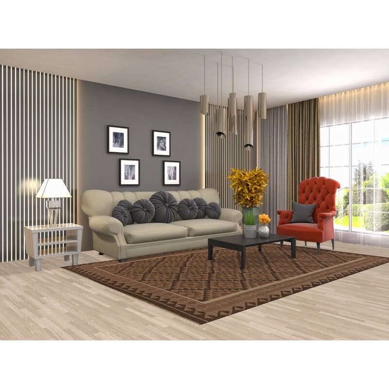 Hand Woven Oriental 100% Wool Carpet Southwestern Geometric Brown Kilim Area Rug - 9' 6'' X 6' 6''