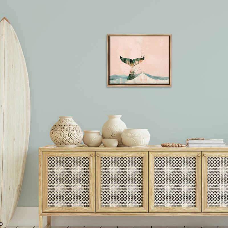 Stupell Pink Abstract Whale Tail Framed Floater Canvas Wall Art Design By Arlington Prints