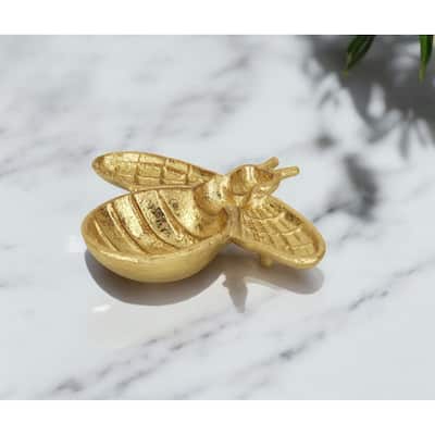 HomeRoots 8" Gold Bumble Bee Cast Iron Vanity Tray - 8.00 in. x 1.25 in. x 6.50 in.