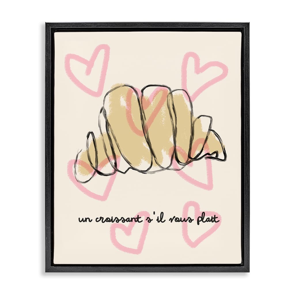 Stupell Chic Croissant with Hearts Framed Floater Canvas Wall Art Design By Lil' Rue