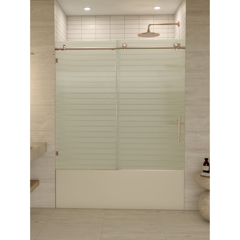 Galaxy 60 in. x 60 in. Fully Frameless Fluted Glass Sliding Bathtub Doors - Righthand