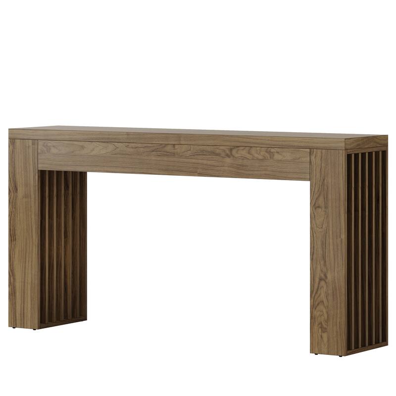 59" Rustic Brown Farmhouse Console Table with Vertical Slat Legs, Entryway Sofa Table for Hallway or Living Room