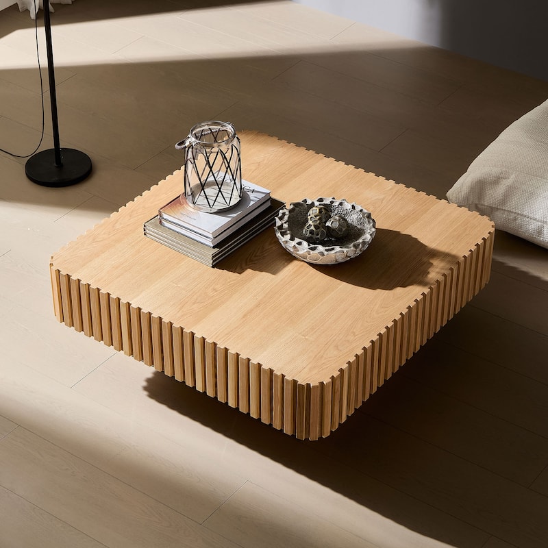 35.43 Inch Modern Handcraft Square Accent Coffee Table with Sturdy for Living Room
