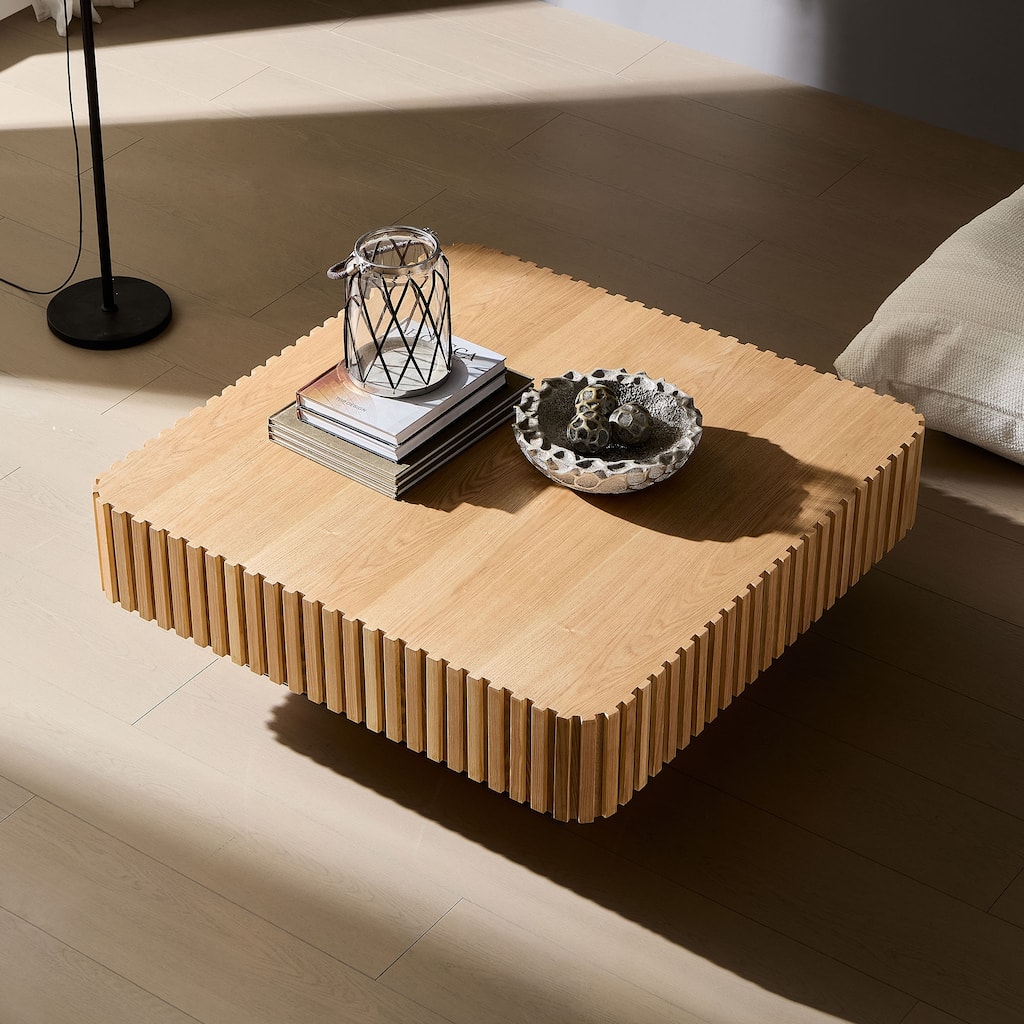 35.43 Inch Modern Handcraft Square Accent Coffee Table with Sturdy for Living Room