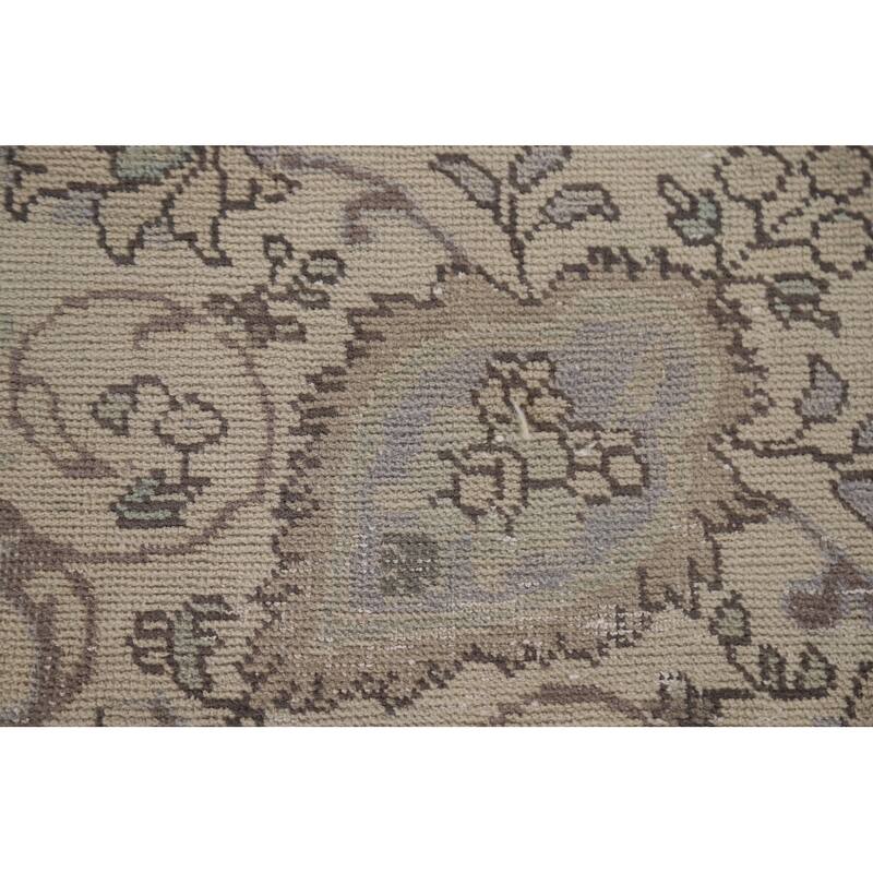 Hand Knotted Oriental 100% Wool Carpet Traditional Floral Beige & Ivories Tabriz Area Rug - 9' 2'' X 6' 9''