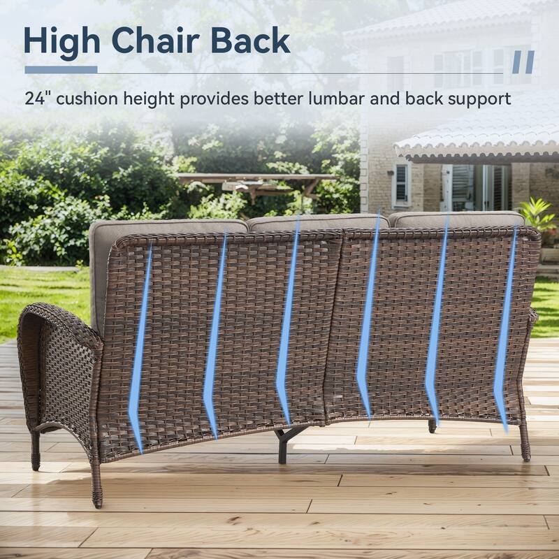 Gymojoy 3-Seat Outdoor Wicker Sofa with Professional Outdoor Cushions