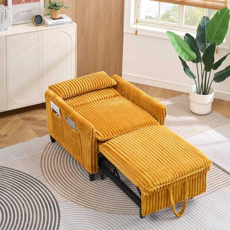 Corduroy Accent Chair Convertible Chaise Lounge, Single Sofa Chair Lounge Chair Pull-out Sleeper Sofa Bed