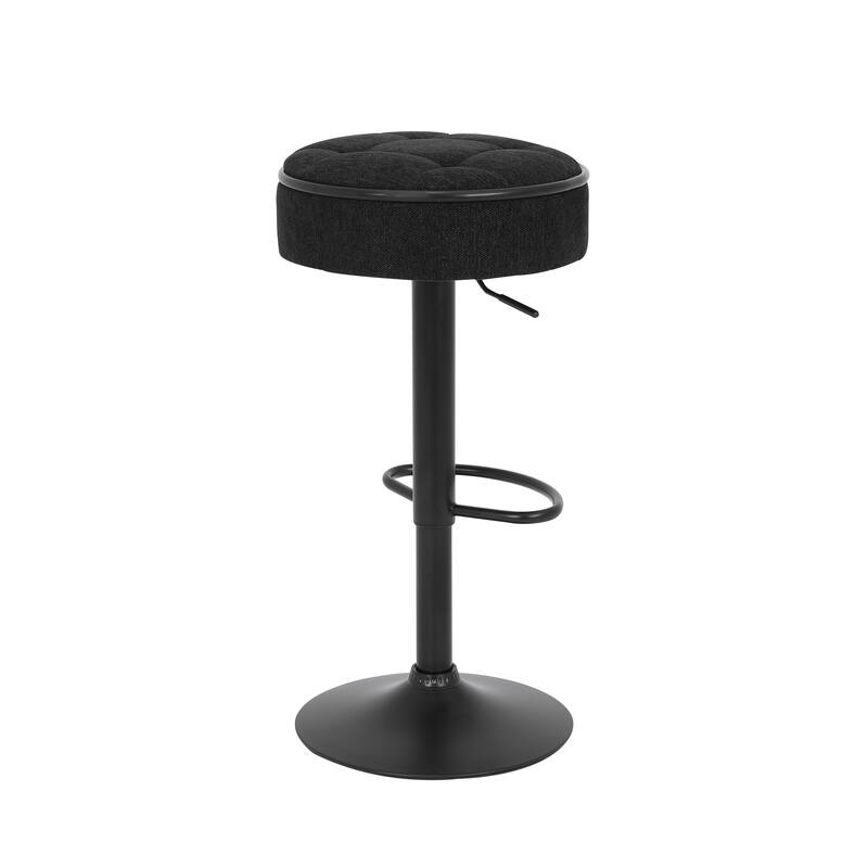Round Linen Fabric Bar Stools Set of 2, Height Adjustable/360°Counter Height Swivel Stool
