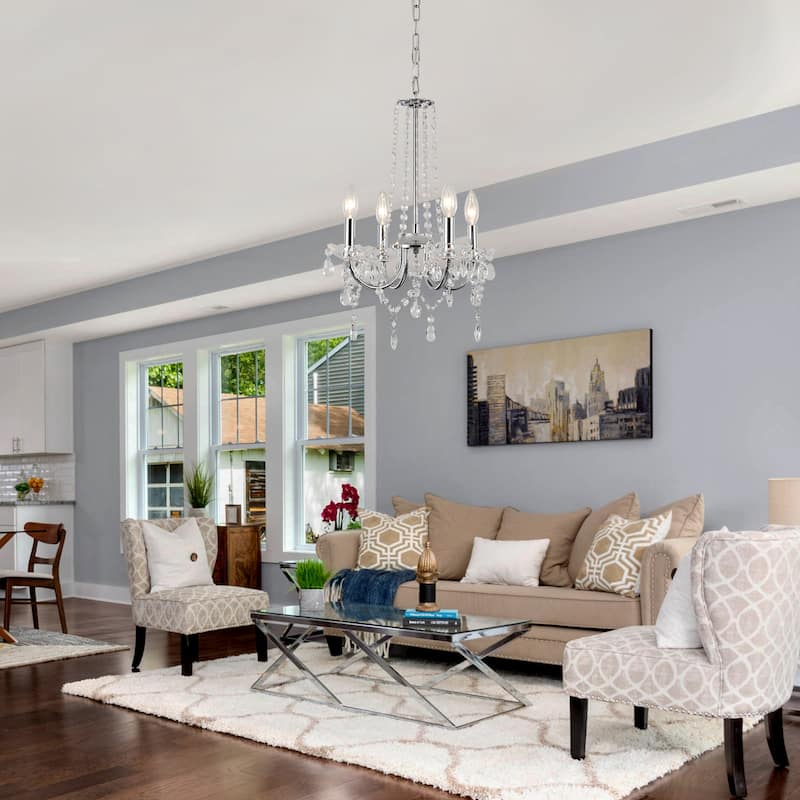 4-Light Candle Style Chandelier, Classic Crystal Chandelier, Traditional Chandelier with Crystal Accents for Living Room Bedroom