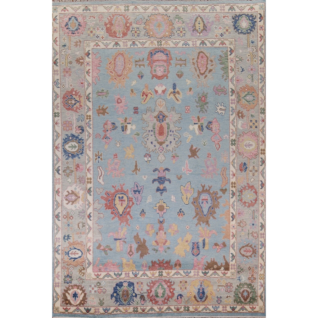 Light Blue Oushak Oriental Area Rug Handmade Wool Carpet - 8'10" x 11'8"