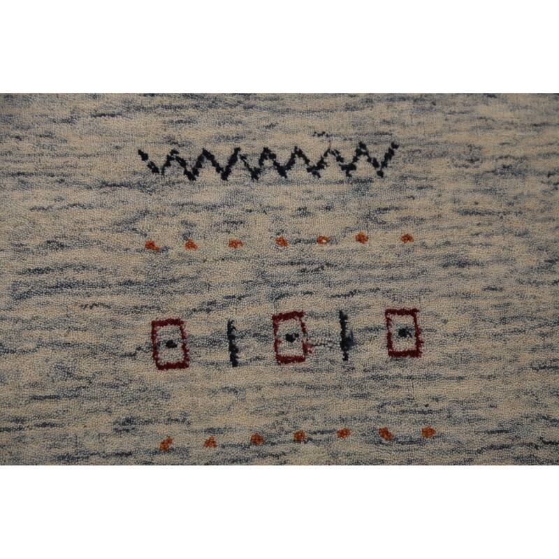 Ivory & Blue Tribal Gabbeh Oriental Area Rug Handmade Wool Carpet - 8'1"x 9'10"