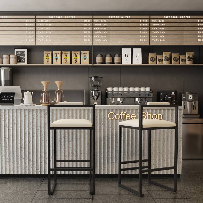 GDFStudio - Cavalli Modern Faux Leather Upholstered Armless Counter Height Bar Stool with Metal Frame & Backrest, Set of 2